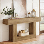 Tribesigns 63-Inch Long Console Table, 2-Tier Entryway Table Sofa Table with Storage, Farmhouse Wood Behind Couch Table for Living Room, Hallway, Light Brown