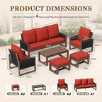 6 Piece Patio Furniture Set with 3-Seat Sofa, 2 Porch Armchairs, 2 Ottoman and 1 Coffee Table Wicker Outdoor Conversation Set for Garden, Terrace, Porch, Balconies, Lawns