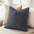 Foindtower Set of 2 Decorative Linen Check Throw Pillow Covers Neutral Farmhouse Vintage Cushion Covers Modern Boho Home Decor for Sofa Chair Couch Bedroom Living Room,20×20 Inch,Navy Blue