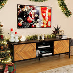 Lenia 65 Inch Solid Acacia Wood TV Stand, Modern Farmhouse Rustic Mid Century TV Media Console for Living Room, Entertainment Center with Storage & Cabinets, Brown Teak Finish
