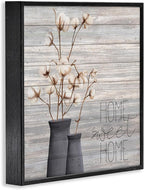 Stupell Industries Grey Sweet Home Cotton Flowers in Vase Black Framed Wall Art, 12 x 12, Multi-Color