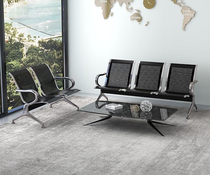 Kinsuite 5-Seat Office Guest Chairs & Reception Chairs - Waiting Room Chairs Airport Reception Seat Bench, Guest Chairs with Arms Lobby Bench Seating for Office Bank Airport Hospital, Black