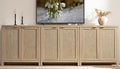 SICOTAS Rattan Cabinet Sideboard Buffet Storage Cabinet - 3 Pieces Farmhouse Boho Credenza Coffee Bar Cabinet with Rattan Decorated Doors for Kitchen Living Room - Light Oak