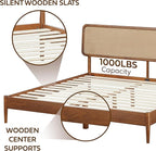 NTC Lupin Wooden Bed Frame with Headboard, Crafted from Walnut, Rubber Wood with Silent Slats and Wood Central Supports, 1000 Lb Capacity, Effortless Assembly, King - Dark Walnut