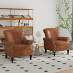 Accent Chair, Mid Century Modern Faux Leather Arm Chair with Wood Leg for Living Room, Bedroom, Comfy PU Leather Club Reading Chairs with Wingback & Nailhead Trim (Leather Brown, Set of 2)