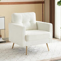 VINGLI Upholstered Living Room Chairs White Accent Chair Fluffy Teddy Fabric Mid Century Modern Sofa Chairs with Arms, Gold Legs for Reading, Bedroom, Waiting Room