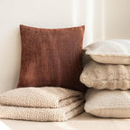 Foindtower Pack of 2 Soft Textured Chenille Throw Decorative Pillow Covers Square Accent Solid Cushion Cover Cozy Neutral Farmhouse Pillow Case for Couch Sofa Bedroom Living Room 16x16 Inch,Red Taupe