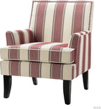 HULALA HOME Modern Accent Chair with Arms and Wooden Legs, Striped Accent Chair Armchair High Back Rest, Padded Armrest and Comfortable Cushioned Seat for Living Room (Stripe Red)