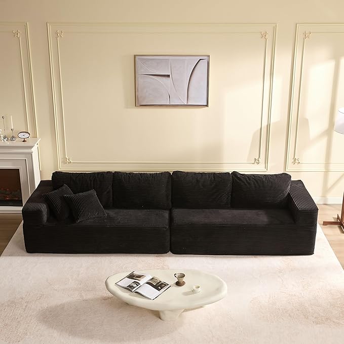 138" Modular Sofa Memory Foam Sectional Couches for Living Room, Sleeper Sofa Bed, Corduroy, Black