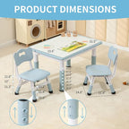 Toddler Table and 2 Chairs, Height-Adjustable Kids Table and Chairs Set, 31.5''L x 23.6''W Children Activity for Boys and Girls Aged 3-8