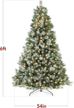 Best Choice Products Full Scotch Pine Christmas Tree, 6ft Pre-Lit Frosted Holiday Decor w/ 1,200 Twinkling Micro LED Lights, 2-in-1 White & Multicolor