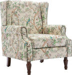UIXE High Back Floral Accent Chair, Fabric Upholstered Armchair Wingback Arm Club Chair for Living Room, Nailhead Trim Single Sofa Bedroom Side Reading Seat with Solid Wood Legs - Bird Pattern
