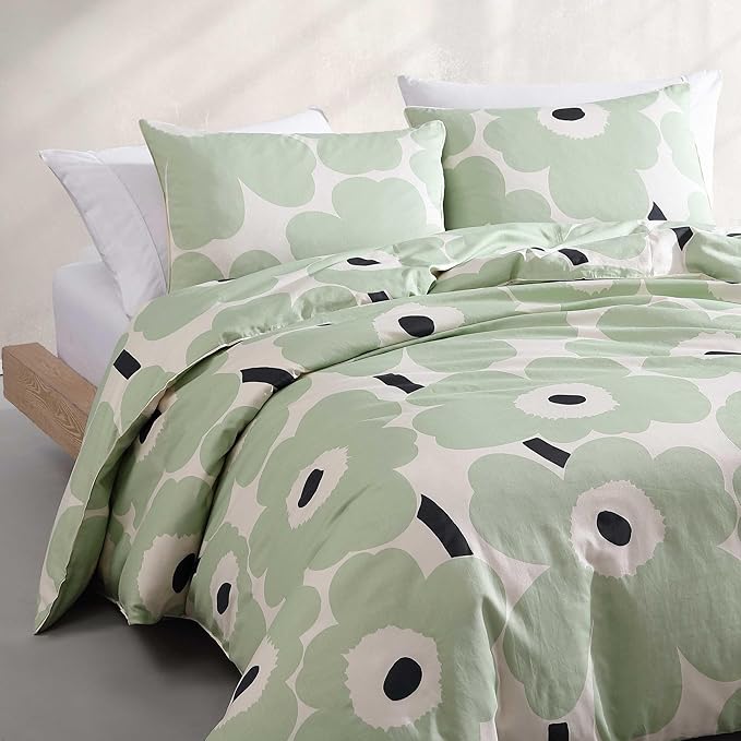 Marimekko - King Duvet Cover Set, Super Soft Organic Bedding with Matching Shams, Floral Bedding Essentials, Oeko-Tex Certified (Unikko Green, King)