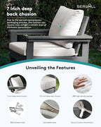 SERWALL Outdoor Patio Sofa Set, 2-Piece HDPE Single Seat Outdoor Sofa Chair with Padded Cushions, Black Frame with Beige Cushion