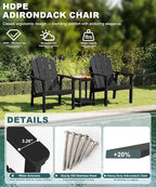 Adirondack Chair Set of 2, All Weather HDPE Fire Pit Chairs, Oversized Plastic Adirondack Chair for Outdoor, Balcony, Deck, Backyard, Patio, Garden, Poolside, Lawn Black