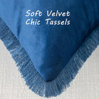 FUTEI Navy Blue Velvet Decorative Throw Pillow Covers 12x20 Set of 2,Soft Cozy Edge with Tassels Lumbar Pillow Cases,Boho Modern Home Decor for Couch Bed Living Room