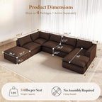 Vesgantti 141.7" Oversized Boneless Sectional Couch, Modern 7 Seater Modular Sofa with Chaise & Ottoman, Deep Seat Corduroy Cloud Couches for Living Room, No Assembly Required, Dark Brown
