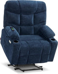 MCombo Oversized Power Lift Recliner Chair with Extended Footrest for Elderly People, Fabric R7289 (Navy Blue, Medium-Oversize)