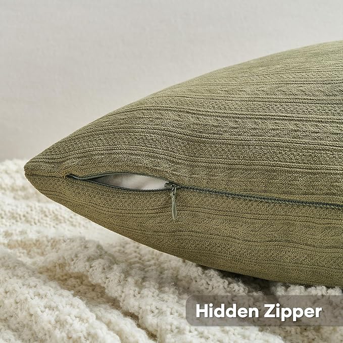 FUTEI Olive Green Decorative Throw Pillow Covers 16x16 Inch Set of 2,Soft Cozy Wheat Ear Striped Patterns Cushion Cases,Modern Home Decor for Couch Bed Living Room