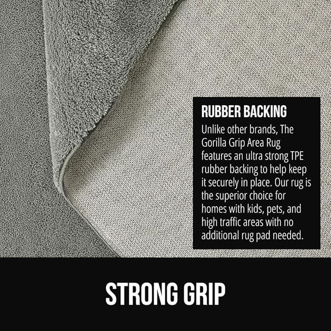 GORILLA GRIP Slip Resistant Soft Washable Stain Resistant Area Rug, 8x10, Plush Thick Carpet for Nursery, Bedroom, Living Room, Non-Shedding Floor Rugs, Kid and Pet Friendly, Baby Home Decor, Gray