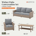 Patio Furniture Set 4 pcs, Wicker Outdoor Patio Furniture, 3-Seat Sofa, 2 Single Sofa and Coffee Table, Rattan Patio Conversation Set for Backyard Deck, Grey
