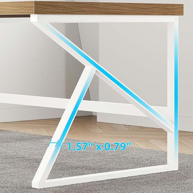 HSH Farmhouse Desk Computer Table, Modern Home Office Desk, Student Desk for Bedroom, Rustic Wood and Metal PC Laptop Desk, Simple Writing Study Gaming Desk Executive Workstation, 55 Inch