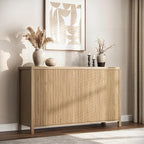 YOUDENOVA Fluted Buffet Cabinet with Storage, Modern Sideboard Cabinets with 4 Doors & Adjustable Shelves, Accent 56” Credenza Storage Cabinet, Wood Entryway Cabinet for Living Room Hallway, Natural