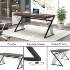 FOLUBAN Office Desk, Modern Wood and Metal Home Desk, Writing Study Work Desks for Bedroom, Industrial PC Gaming Table for Living Room, Walnut, 60 Inch