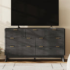 54'' Wide 7 Drawers Dresser for Bedroom,Modern Fluted Vertical Chest with Rounded Corners,Fluted Dresser for Living Room,Hallway, Black
