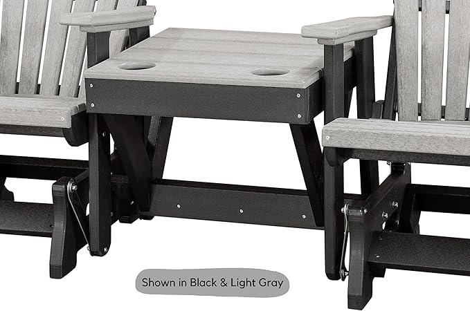 DutchCrafters Slat Fan Back Double Poly Adirondack Glider Outdoor Patio Chairs with Center Table (Black & Blue)
