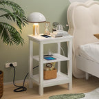 VECELO Modern Nightstands with Charging Station,Side End Table Night Stand with Storage Shelf for Small Spaces, Bedroom,Living Room