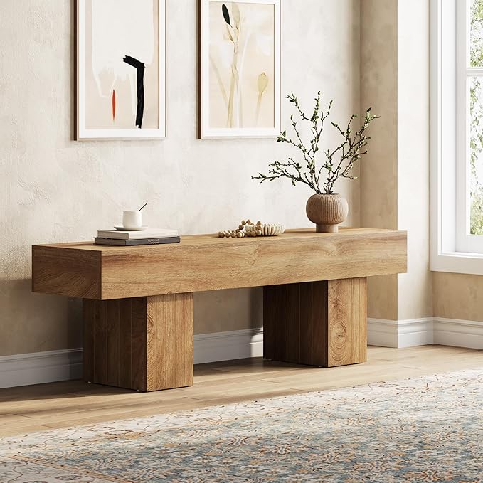 Tribesigns 55” Entryway Bench, Farmhouse Wood End of Bed Bench, Long Indoor Bench for Entryway, Hallway, Living Room