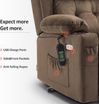 MCombo Medium Triple Motor Power Lift Recliner Chair with Massage and Heat for Elderly People, Adjustable Headrest, Infinite Position, USB Ports, Fabric 7661 (Brown, Medium)