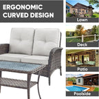 HUMMUH Outdoor Loveseat Sofa 2-Seat PE Wicker Outdoor Couch with Coffee Table, Deep Seat High Back Patio Furniture for Patio, Garden, Porch, Deck (Beige)