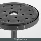 mDesign Glass Top Side/End Drink Table - Small Modern Round Accent Metal Nightstand Furniture for Living Room, Dorm, Home Office, and Bedroom - 9" Round - Clear/Matte Black Marble Print