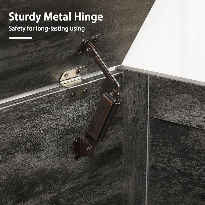 VECELO 30" Storage Bench, Entryway Shoe Ottoman, Farmhouse Style Bench with Handwoven Cushion and Metal Safety Hinges, for Bedroom, Living Room, Entryway, Gray