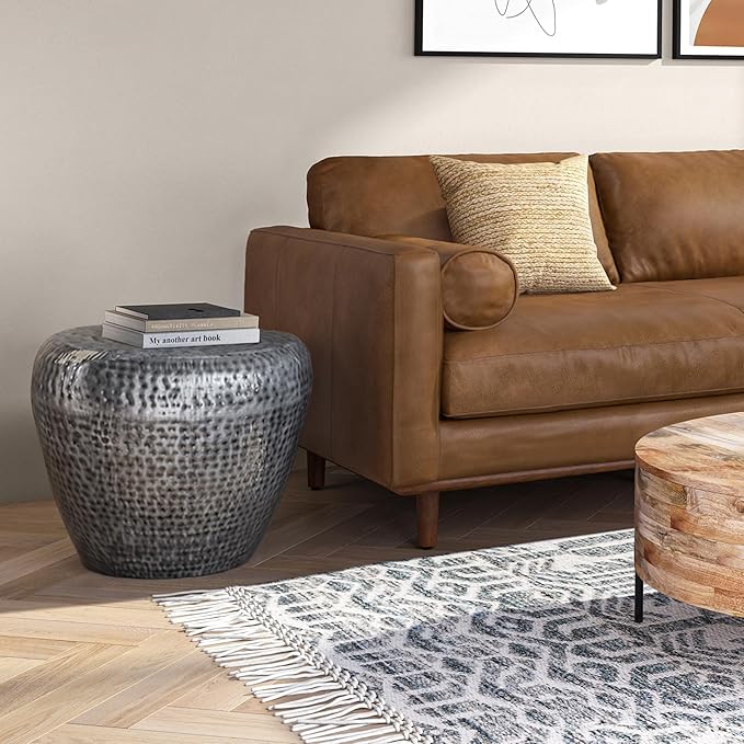 SIMPLIHOME Preston Modern Industrial 22 inch Wide Metal Metal Side Table in Antique Silver , Fully Assembled for the Living Room and Bedroom