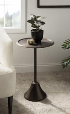 Kate and Laurel Sanzo Modern Pedestal Side Table; 15 x 15 x 24; Bronze; Decorative End Table with Hammered Tabletop for Use as a Bedroom Nightstand or Living Room Accent