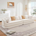 Cloud Sectional Sofa Modern Boneless Couch for Living Room, Comfy Deep Seat Comfy Teddy Fabric Double Sofa Chaise No Assembly Required (White, 135"- 4 Seater)