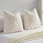 FUTEI White Decorative Throw Pillow Covers 24x24 Inch Set of 2,Soft Faux Fur Geometric Shapes Texture European Cushion Case,Boho Home Decor for Couch Bed Living Room