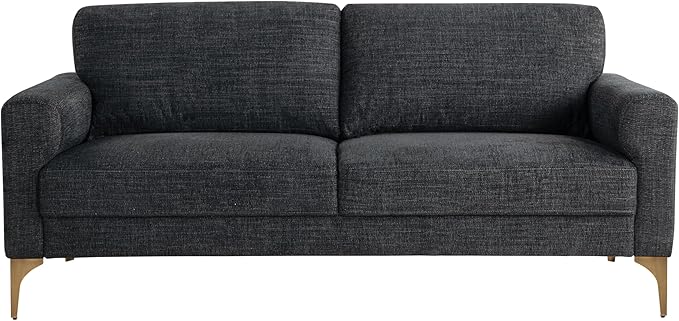 Studio Living® Matthew 75.6" Sofa, Mid-Century Modern, Pocket Coil Comfort, Metal Brushed Bronze Legs, Chenille Fabric, Black