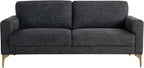 Studio Living® Matthew 75.6" Sofa, Mid-Century Modern, Pocket Coil Comfort, Metal Brushed Bronze Legs, Chenille Fabric, Black