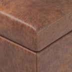 SIMPLIHOME Oregon 42 inch Wide Transitional Rectangle Storage Ottoman Bench with Tray in Distressed Saddle Brown Vegan Faux Leather, Assembled, For the Living Room, Entryway and Family Room