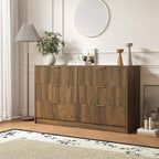 6 Drawers Fluted Dresser for Bedroom, 55" Wide Wooden Dresser with Deep Drawers, Large Floor Chest of Drawers, Modern Long TV Stand, Storage Cabinet Side Table, Walnut