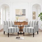 Pia Ricco Stripe Accent Chairs 2 Pack - Modern Nailhead Trim Armchairs with Wood Legs, Comfy Living Room Bedroom Home Office Seating-Gray