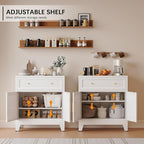 Metal Sideboard Cabinet, Buffet Storage Cabinet, Coffee Bar with Big Drawer and Adjustable Shelf for Kitchen, Dining Room, Living Room (White, 35.4" H-Sideboard)