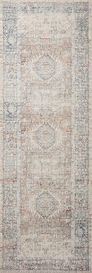 Loloi Chris Loves Julia Jules Collection JUL-07 Natural/Ocean 2'-6'' x 12'-0'', .13" Pile Height, Runner Rug