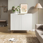 Fluted Storage Cabinet, 2 Doors Sideboard Buffet Cabinet, Modern Wood Accent Cabinet with Adjustable Shelves, Console Table for Living Room, Hallway, Entryway, White