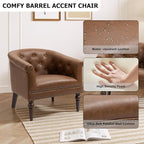 Lumibee Faux Leather Barrel Chairs, Upholstered Accent Chairs Set of 4 for Living Room, Modern Comfy Club Armchairs for Office, Bedroom, Waiting Room-Brown