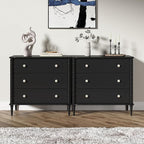 3 Drawer Dresser, 32 inch Wide Dresser for Bedroom, Modern Wood Chest of Drawers, Turned Legs Nightstand with 3 Drawers for Dorms, Hallway, Entryway (Black)